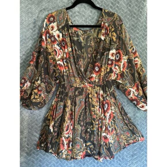 Free People High Plains Tunic Paisley V-Neck Mini Dress Women’s Size Small - Picture 2 of 7